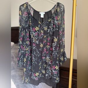 Sundance Black Blouse with Floral Design - Black - Size Large